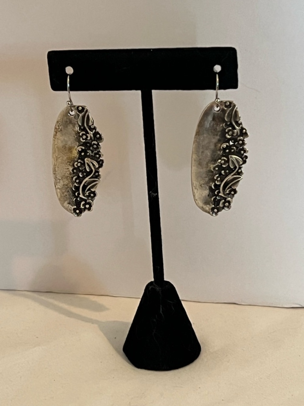 Antique-Style Silver Floral Drop Earrings - Women's Jewelry